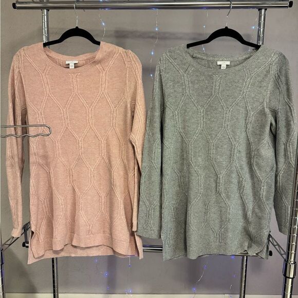 Like New - J. Jill Long Sleeve Soft Cable Knit Tunic Sweater - Pink / Gray - S - Picture 7 of 7